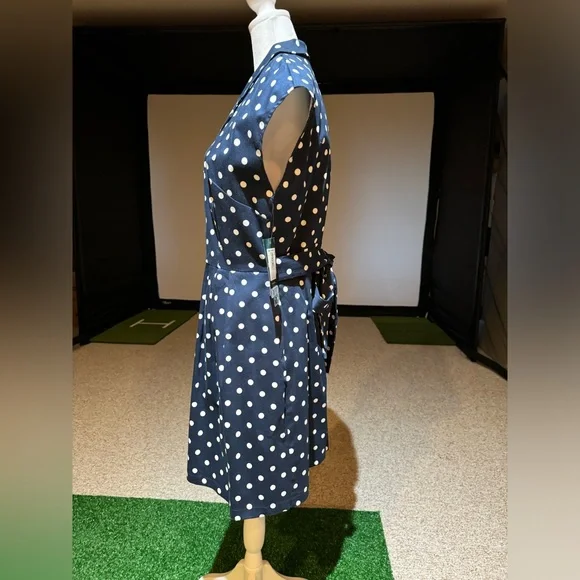 NWT Ralph Lauren Women’s Navy Blue & White Polka Dot Dress Size 16P - Picture 4 of 13